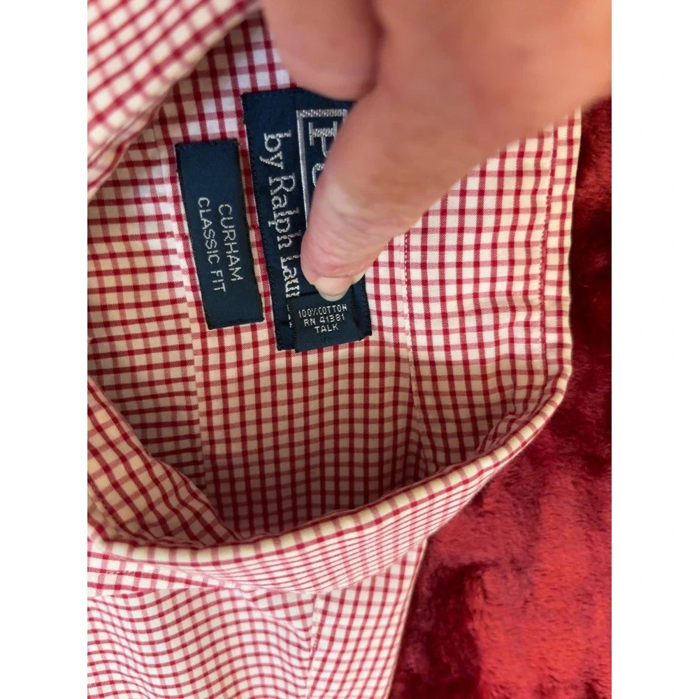 Polo Ralph Lauren Curham Classic Fit Gingham Shirt Red White Mens 16.5 32/33
